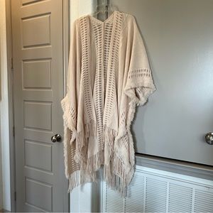 Beige Fringe Poncho